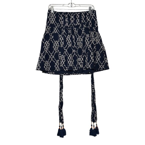 Anthropologie Rimbaud Tie Waist Mini Skirt Navy Blue Cream Size Small - Picture 2 of 13